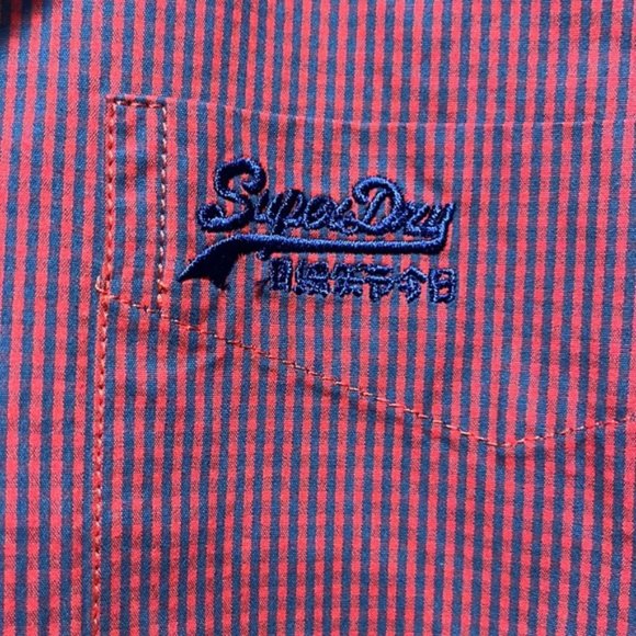 NEW Superdry Long Sleeve London Button Down Shirt Walford Red Gingham Large - Picture 2 of 10